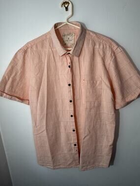 AMIANI Men’s Large Short Sleeve Button Up Shirt Peach Lightweight Casual